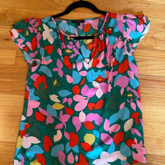 J Crew colorful top. XXS. Beautiful detail on the cap sleeves. - Picture 1 of 4